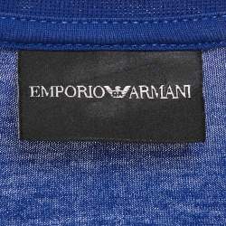 Pre Owned Emporio Armani Blue Logo Embroidered Jersey Crewneck T-Shirt S