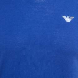 Pre Owned Emporio Armani Blue Logo Embroidered Jersey Crewneck T-Shirt S