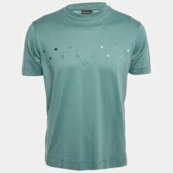 Pre Owned Emporio Armani Blue Logo Embroidered Jersey T-Shirt S