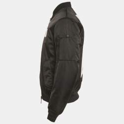 Pre Owned Emporio Armani Black Logo Applique Nylon Bomber Jacket M 