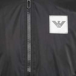 Pre Owned Emporio Armani Black Logo Applique Nylon Bomber Jacket M 