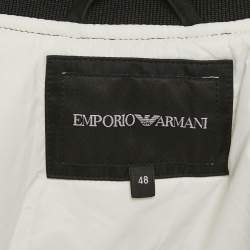 Pre Owned Emporio Armani Black Logo Applique Nylon Bomber Jacket M 
