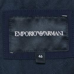 Pre Owned Emporio Armani Navy Blue Synthetic Logo Band Conceal Hood Jacket S