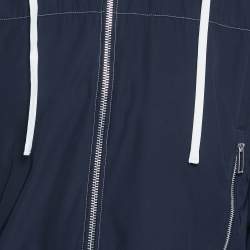 Pre Owned Emporio Armani Navy Blue Synthetic Logo Band Conceal Hood Jacket S
