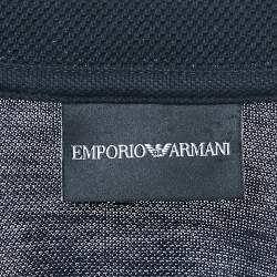 Pre Owned Emporio Armani Navy Blue Logo Embroidered Cotton Zip Up Polo T-Shirt XXXL