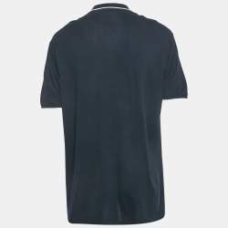 Pre Owned Emporio Armani Navy Blue Logo Embroidered Cotton Zip Up Polo T-Shirt XXXL