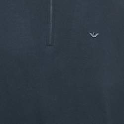 Pre Owned Emporio Armani Navy Blue Logo Embroidered Cotton Zip Up Polo T-Shirt XXXL