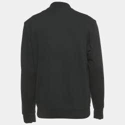 Pre Owned Emporio Armani Black Cotton Logo Print Zip Front Hoodie L