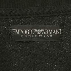 Pre Owned Emporio Armani Black Cotton Logo Print Zip Front Hoodie L