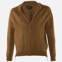 Pre Owned Emporio Armani Brown Wool Knit Button Front Cardigan S