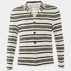 Pre Owned Emporio Armani Monochrome Striped Cotton Button Front Jacket L