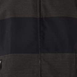 Pre Owned Emporio Armani Black Striped Wool & Cotton Zip Up Jacket L