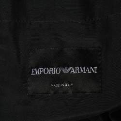Pre Owned Emporio Armani Black Striped Wool & Cotton Zip Up Jacket L