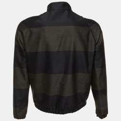 Pre Owned Emporio Armani Black Striped Wool & Cotton Zip Up Jacket L