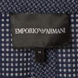 Pre Owned Emporio Armani Navy Blue Square Pattern Cotton Button Front Jacket M