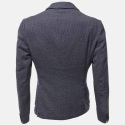 Pre Owned Emporio Armani Navy Blue Square Pattern Cotton Button Front Jacket M