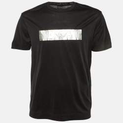 Pre Owned Emporio Armani Black Foil Logo Detail Knit T-Shirt L