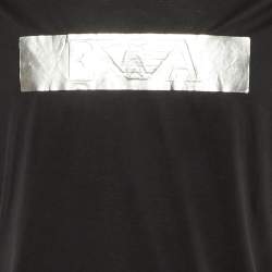 Pre Owned Emporio Armani Black Foil Logo Detail Knit T-Shirt L
