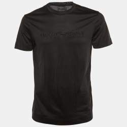 Pre Owned Emporio Armani Black Logo Embroidered Jersey Crew Neck T-Shirt L