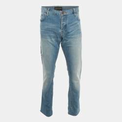 Pre Owned Emporio Armani Blue Paint Splattered Distressed Denim Regular Fit Jeans XXL Waist 40"