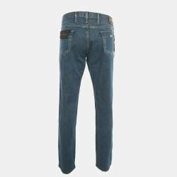 Pre Owned Emporio Armani Blue Washed Denim Tapered Fit Jeans XXL Waist 38"
