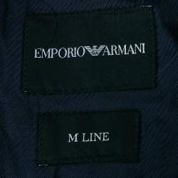 Pre Owned بليزر إمبريو أرماني صوف مقلم محكم نسيج أزرق مقاس كبير