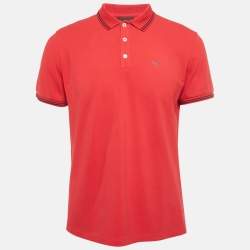 Pre Owned Emporio Armani Red Logo Print Pique Polo T-Shirt L