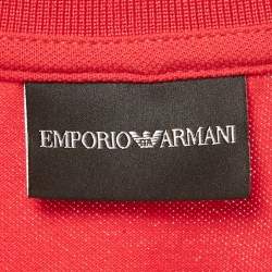Pre Owned Emporio Armani Red Logo Print Pique Polo T-Shirt L