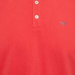Pre Owned Emporio Armani Red Logo Print Pique Polo T-Shirt L
