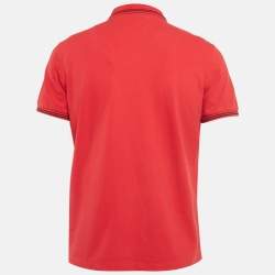 Pre Owned Emporio Armani Red Logo Print Pique Polo T-Shirt L