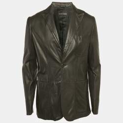 مملوكة مسبقًا Emporio Armani Black  Leather Button Front Blazer L