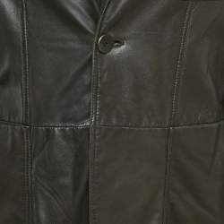 مملوكة مسبقًا جاكيت بليزر امبريو أرماني جلد أزرار أمامية أسود مقاس كبير (لارج)