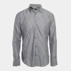 مملوكة مسبقًا Emporio Armani Dark Grey Striped Cotton Button Front Shirt S