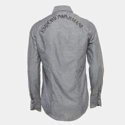 مملوكة مسبقًا Emporio Armani Dark Grey Striped Cotton Button Front Shirt S