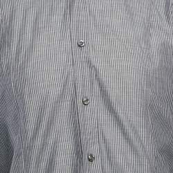مملوكة مسبقًا Emporio Armani Dark Grey Striped Cotton Button Front Shirt S