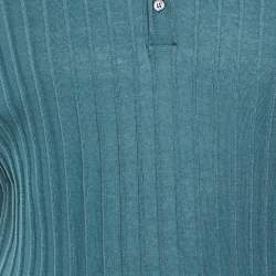 Pre Owned Emporio Armani Slate Blue Ribbed Knit Polo T-Shirt L