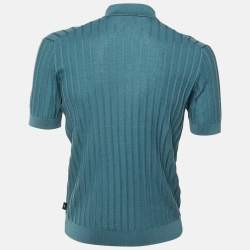 Pre Owned Emporio Armani Slate Blue Ribbed Knit Polo T-Shirt L