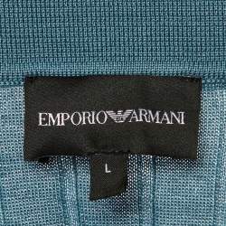 Pre Owned Emporio Armani Slate Blue Ribbed Knit Polo T-Shirt L