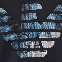 Pre Owned Emporio Armani Midnight Blue Jersey Logo Embroidered Hoodie S