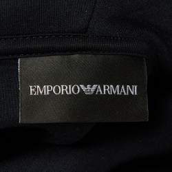 Pre Owned Emporio Armani Midnight Blue Jersey Logo Embroidered Hoodie S