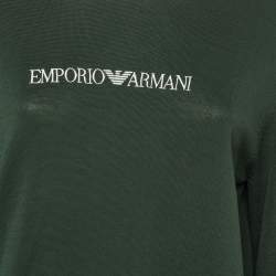 Pre Owned Emporio Armani Green Cotton Knit Logo Embroidered Sweatshirt S