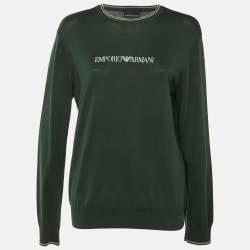 مملوكة مسبقًا Emporio Armani Green Cotton Knit Logo Embroidered Sweatshirt S