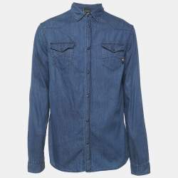 مملوكة مسبقًا Emporio Armani Blue Chambray Long Sleeve Shirt XL