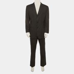 Pre Owned Emporio Armani Black Pinstriped Wool Regular Fit Suit XL