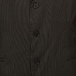 Pre Owned Emporio Armani Black Pinstriped Wool Regular Fit Suit XL