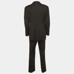 Pre Owned Emporio Armani Black Pinstriped Wool Regular Fit Suit XL