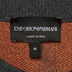 Pre Owned Emporio Armani Grey/Orange All Over Logo Knit Sweatshirt M