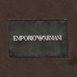 Pre Owned Emporio Armani Brown Quilted Leather Zip Front Jacket M
