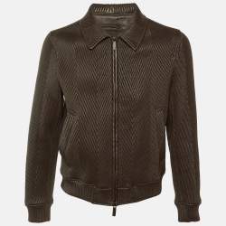 Pre Owned سترة جلد مبطن بسحاب أمامي بني إمبريو أرماني مقاس وسط (ميديوم)