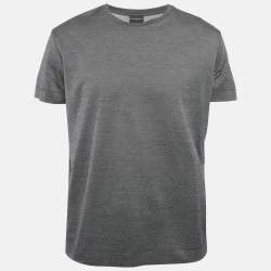 Pre Owned تي شيرت إمبريو أرمّاني رمادي مخطط رقبة دائرية مقاس كبير جداً (إكس لارج)